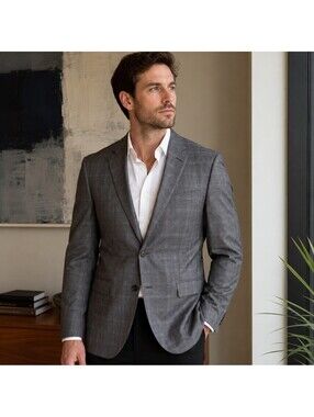 BOSS Hugo Boss Gray Windowpane Sport Coat Blazer 44R Guabello Made in Turkey